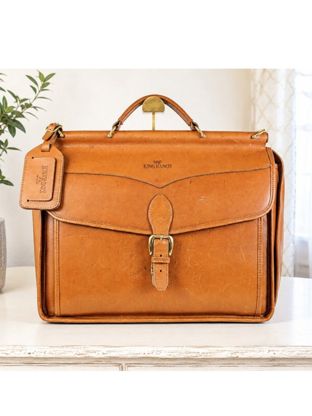 King Ranch Leather Briefcase Large Cognac Brown Executive Business Bag Luggage